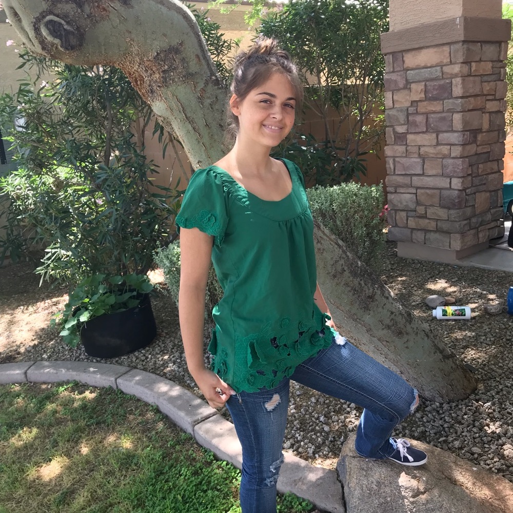 Green cut out blouse